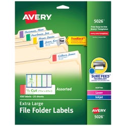 Avery Printable File Folder Labels, 15/16 x 3-7/16 Inches, Assorted Colors, Pack of 450 078592