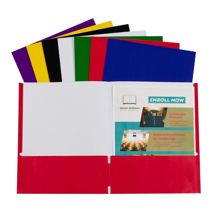 C-Line 2-Pocket Recycled Portfolio without Prongs, Assorted Colors, Set of 100