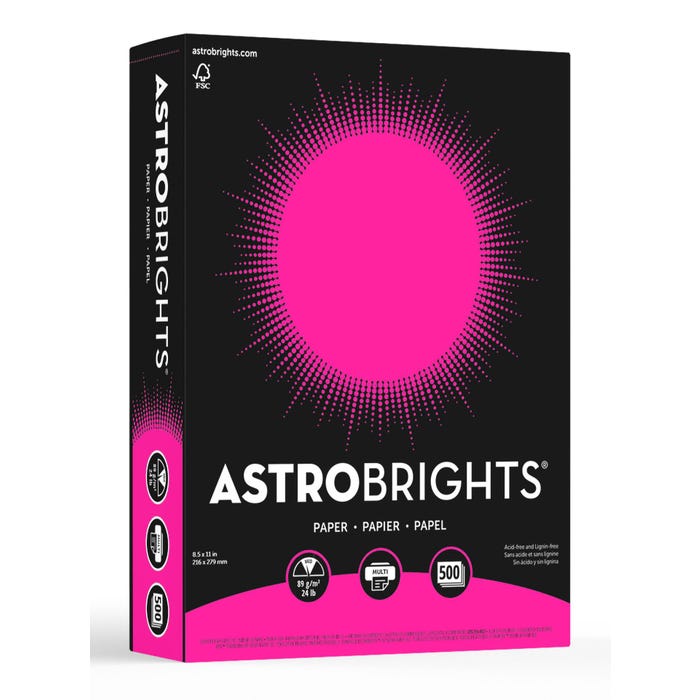 Astrobrights Premium Colored Paper, 8-1/2 x 11 Inches, 24 lbs, Fireball Fuchsia, 500 Sheets
