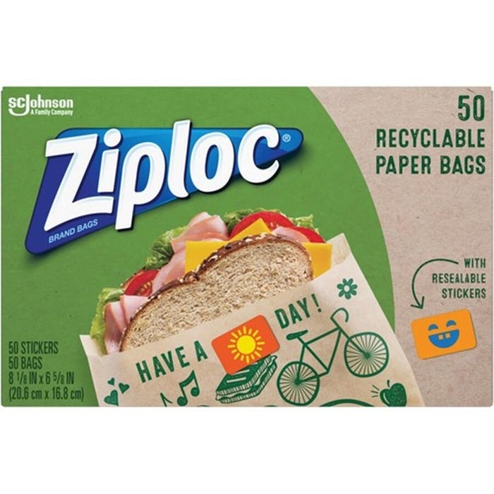 Ziploc Recyclable Paper Bags, 8-1/8 x 6-5/8 Inches, Pack of 50