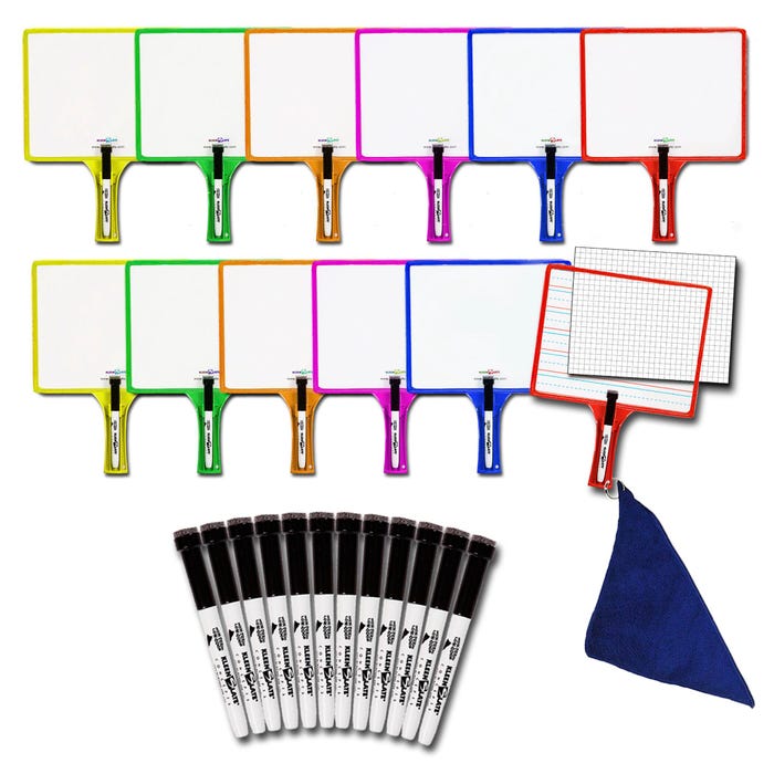 KleenSlate Customizable Rectangular Dry Erase Board Kit with Clear Dry Erase Sleeves, Pack of 12