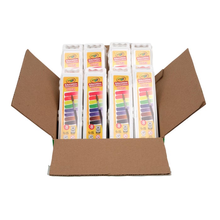Crayola Education Watercolor Paint, Oval Pan, Assorted 8-Color Sets, Pack of 24
