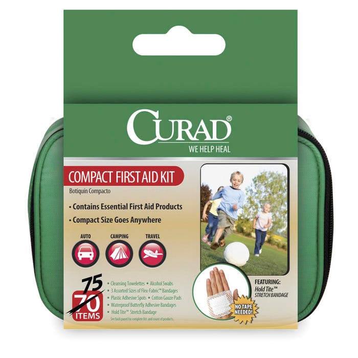Curad 70-Piece Compact First Aid Kit, 5-1/2 X 6-1/2 X 3 inches, Plastic Case