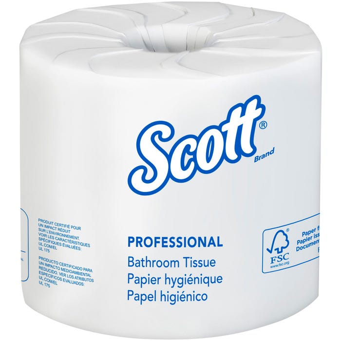 Scott Standard Roll Recycled Toilet Paper, 2-Ply, White, Pack of 80 Rolls