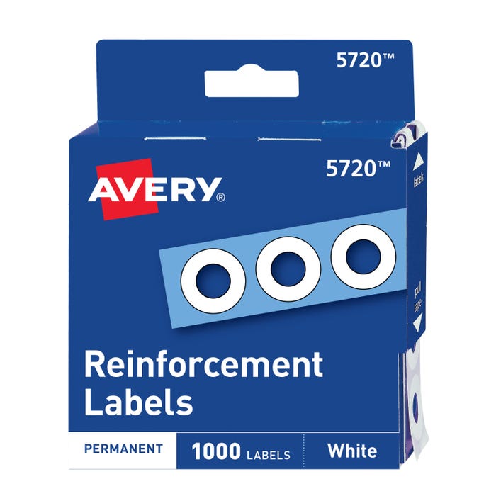 Avery Self-Adhesive Reinforcement Label Ring, 1/4 Inches, White, Pack of 1000