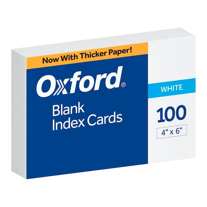 Oxford Unruled Index Cards, 4 x 6 Inches, White, Pack of 100