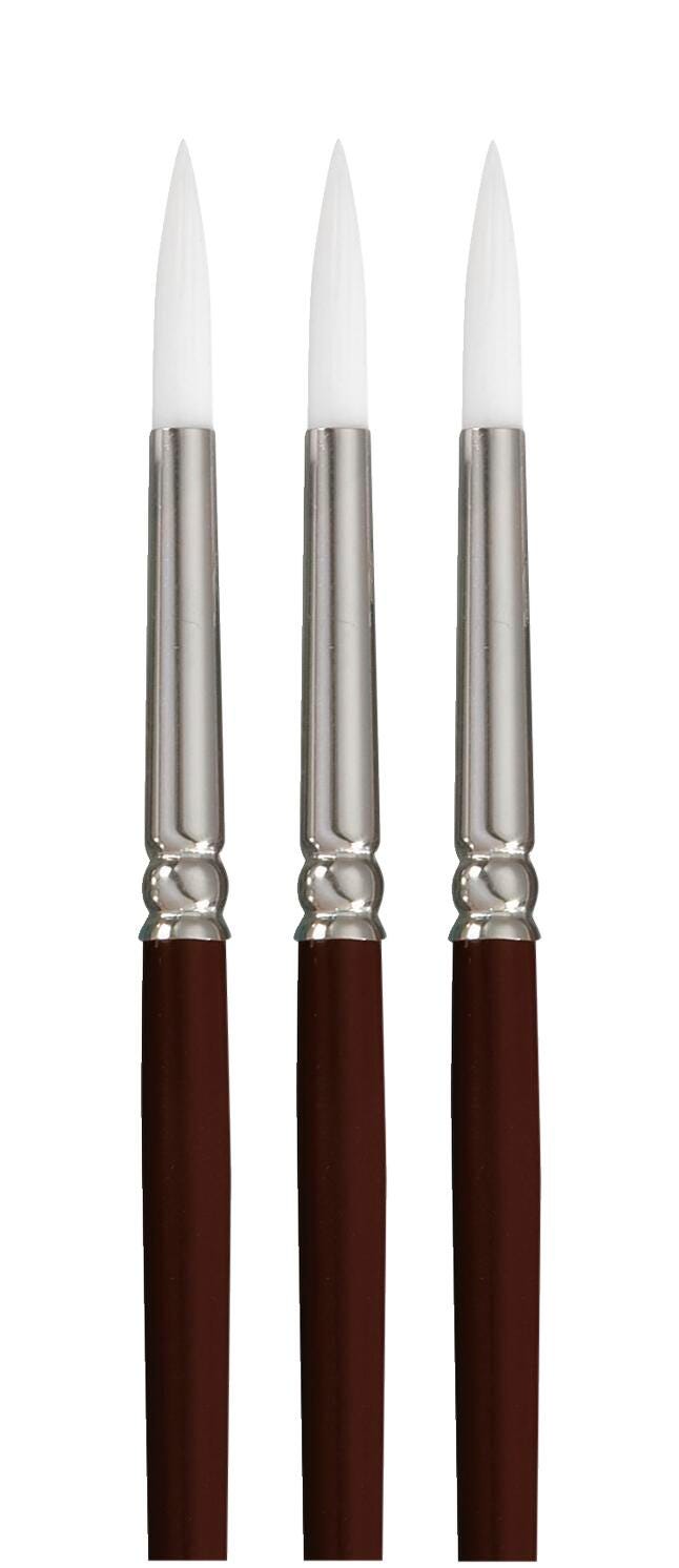 Sax Optimum White Synthetic Taklon Paint Brushes, Round Type, Long Handle, Size 6, Set of 3 1567537