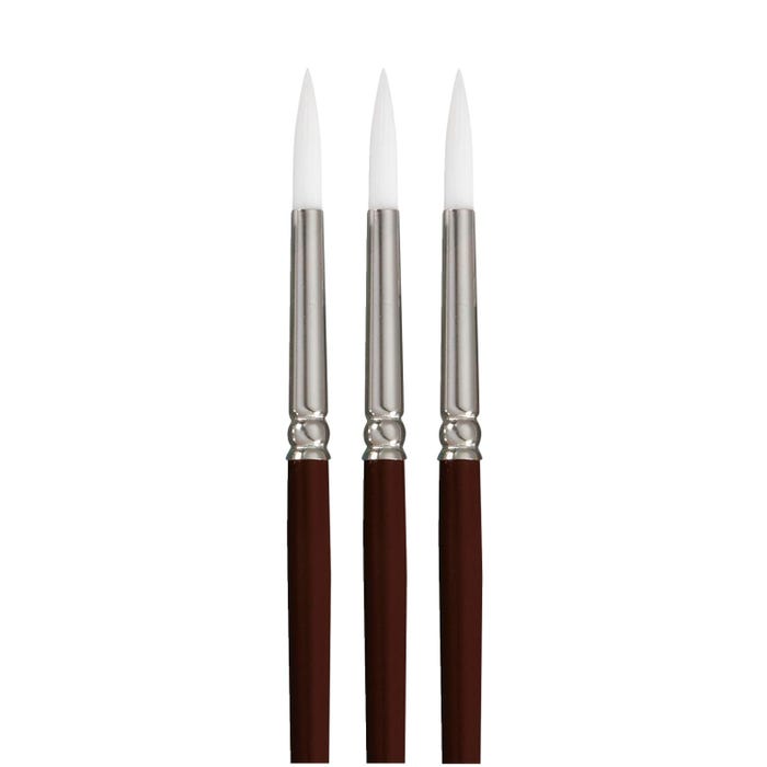 Sax Optimum White Synthetic Taklon Paint Brushes, Round Type, Long Handle, Size 6, Set of 3