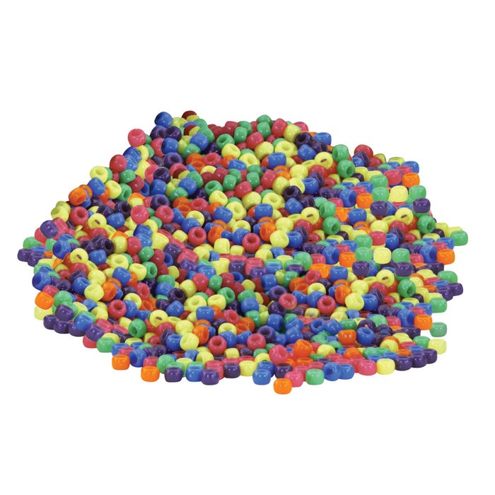 Hygloss Plastic Pony Beads, 6 x 9 mm, Assorted Neon Colors, Set of 1000