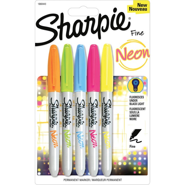 Sharpie Permanent Markers, Fine Point, Assorted Neon Colors, Set of 5