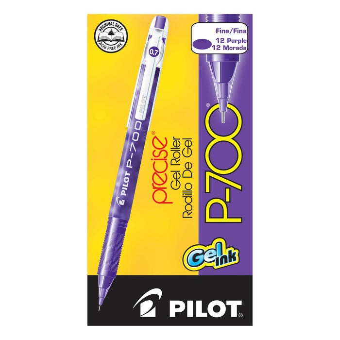 Pilot Precise P-700 Gel Ink Rolling Ball Pens, Fine Point, Purple Ink, Pack of 12