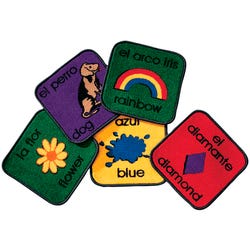 Carpets for Kids KID$Value PLUS Bilingual Seating Squares Carpet, 12 x 12 Inches, Square, Set of 18, Multicolored 076257