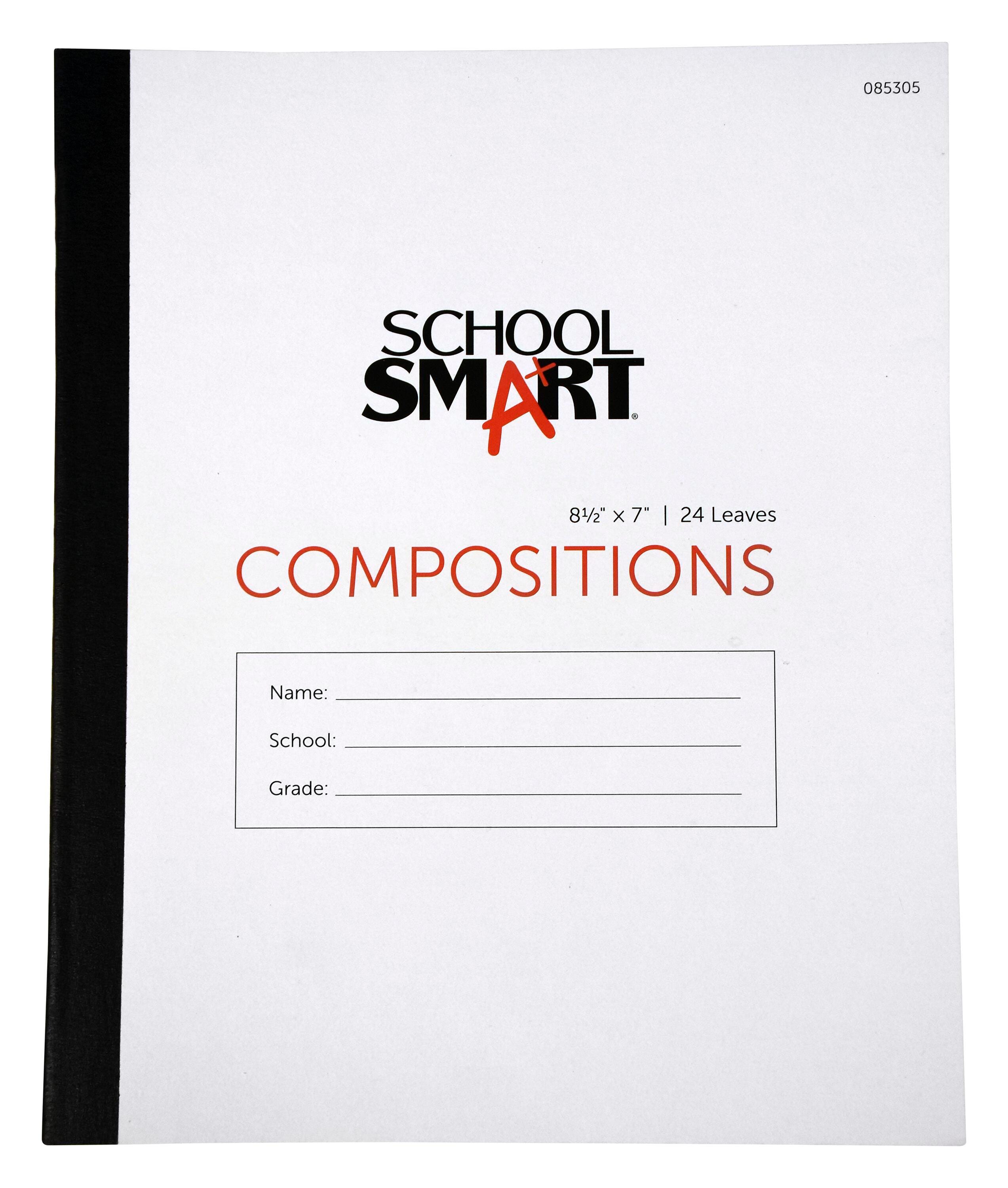 School Smart Stitched Cover Composition Book, No Margin, 8-1/2 x 7 Inches, 24 Sheets 085305