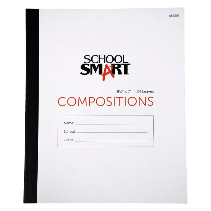 School Smart Stitched Cover Composition Book, No Margin, 8-1/2 x 7 Inches, 24 Sheets