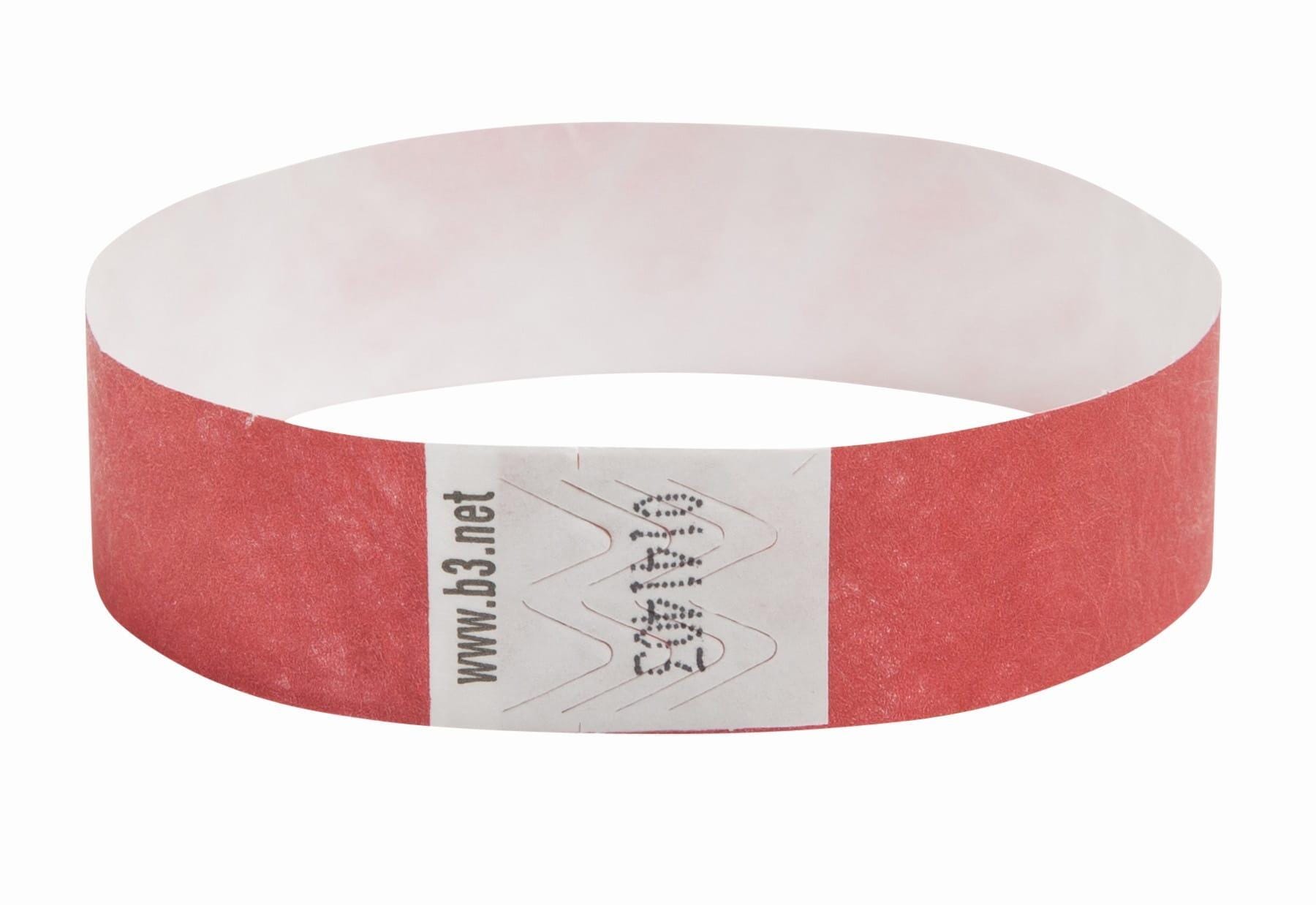 SICURIX Tear-Resistant Waterproof Security Wristband, 10 x 3/4 Inches, Tyvek, Red, Pack of 100 077815