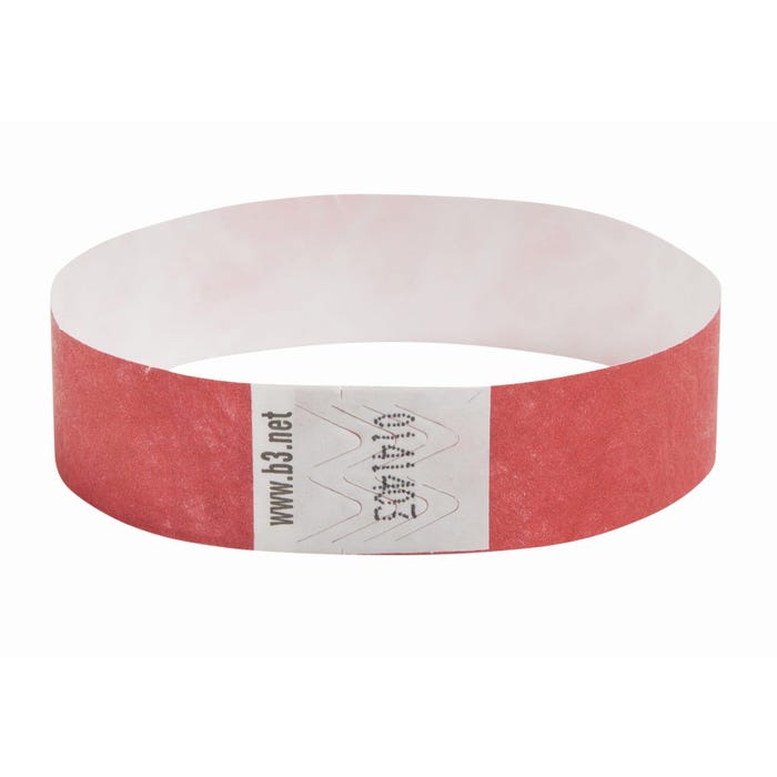 SICURIX Tear-Resistant Waterproof Security Wristband, 10 x 3/4 Inches, Tyvek, Red, Pack of 100