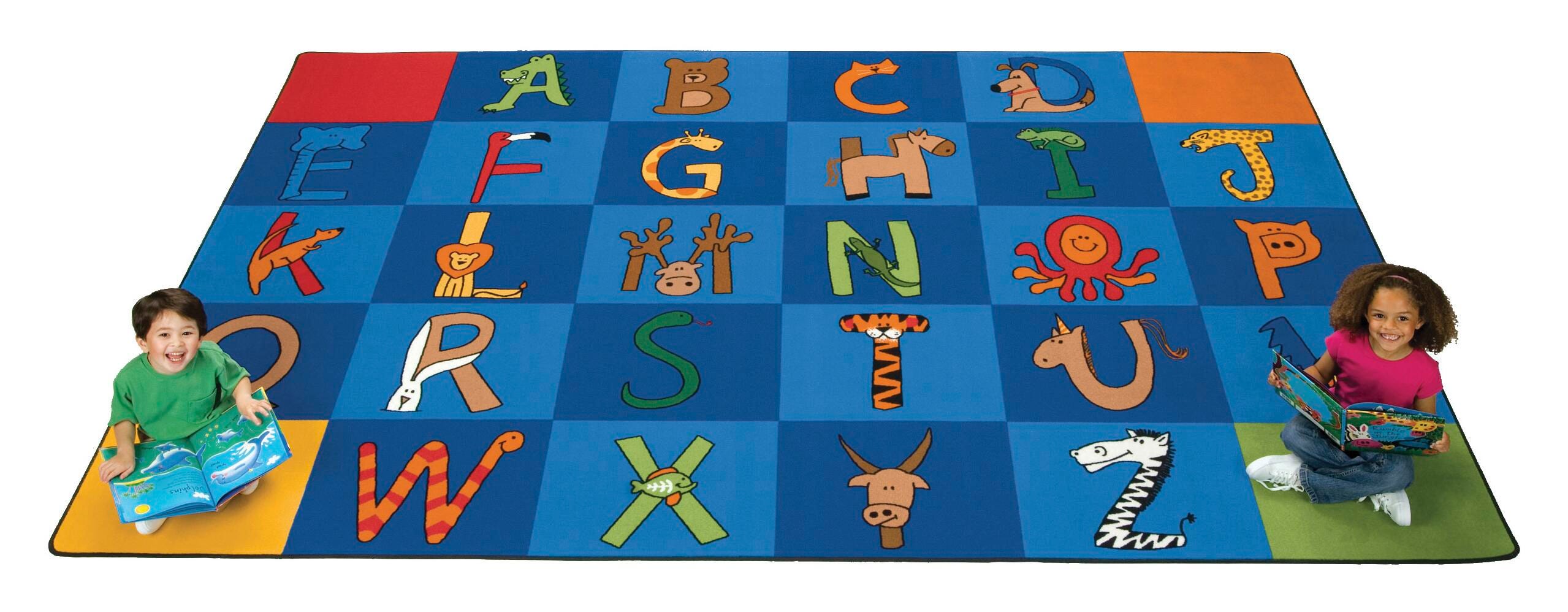 Carpets for Kids A to Z Animals Rug, Rectangle, 7 Feet 6 Inches x 12 Feet, Multicolored, Item Number 090639