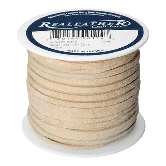 ReaLeather Leather Suede Lacing, 1/8 Inch x 25 Yards, Ivory