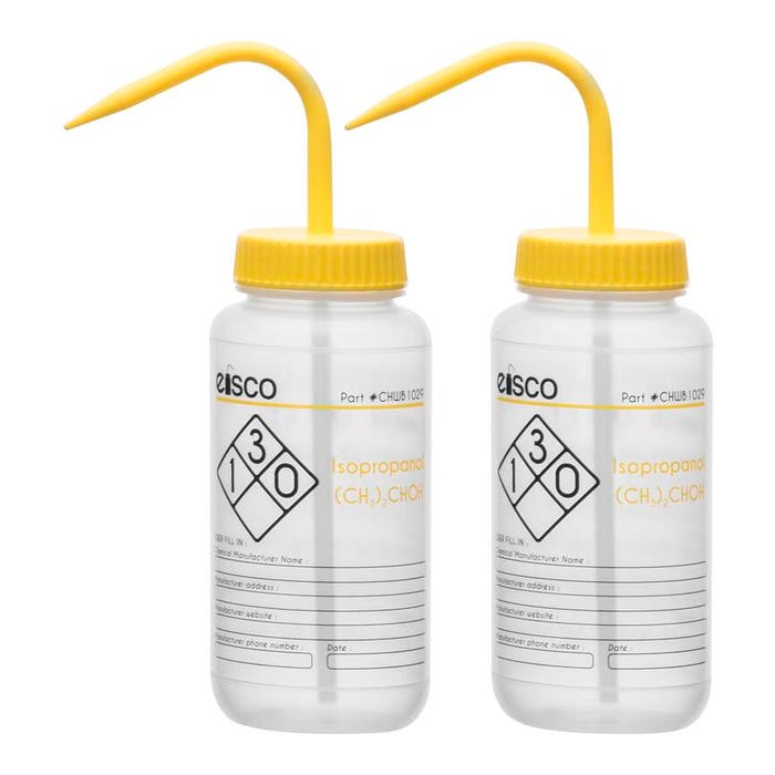 Eisco Labs Isopropanol Wash Bottle, 500 mL, Wide Mouth, LDPE (2 color), Pack of 2