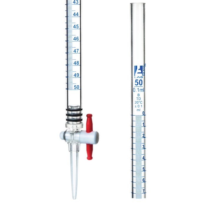 EISCO Acrylic Burette w/ PTFE Stopcock, 50mL Capacity