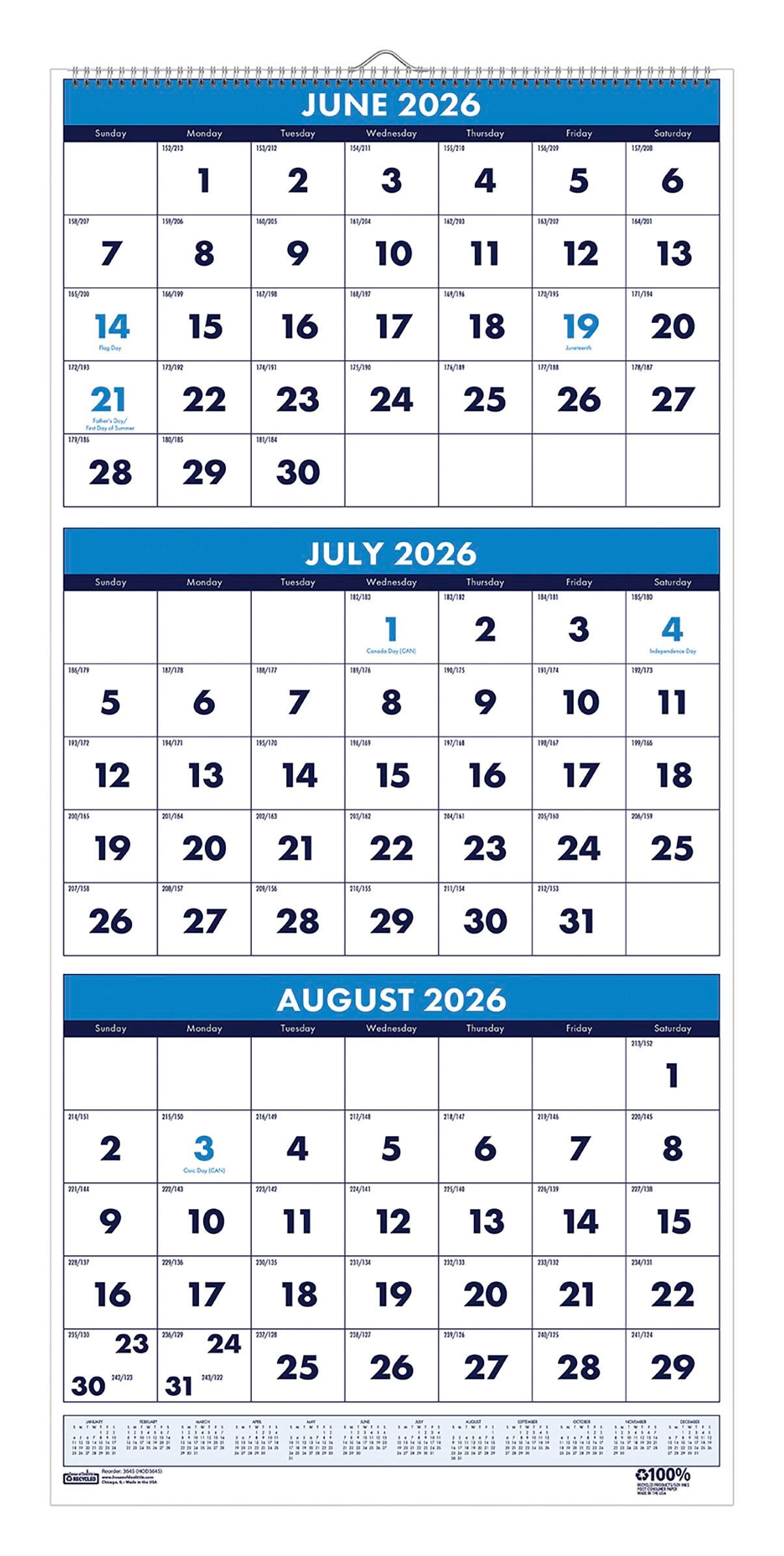 House of Doolittle Three Month Academic Wall Calendar, June 2026 to July 2027, 8 x 17 Inches
