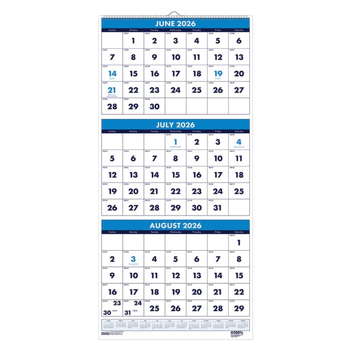 House of Doolittle Three Month Academic Wall Calendar, June 2026 to July 2027, 8 x 17 Inches