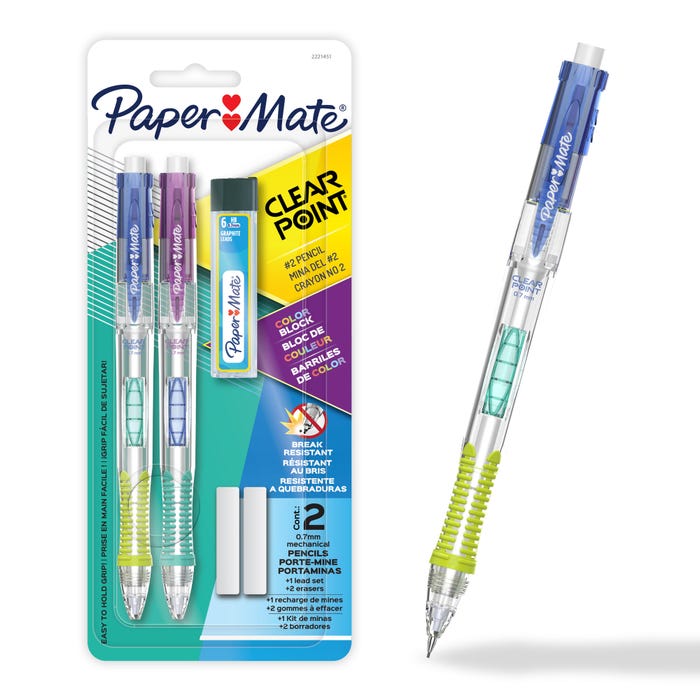 Paper Mate Clearpoint Color Block Mechanical Pencil Set, 0.7mm, HB No2 Lead, 5 Pieces