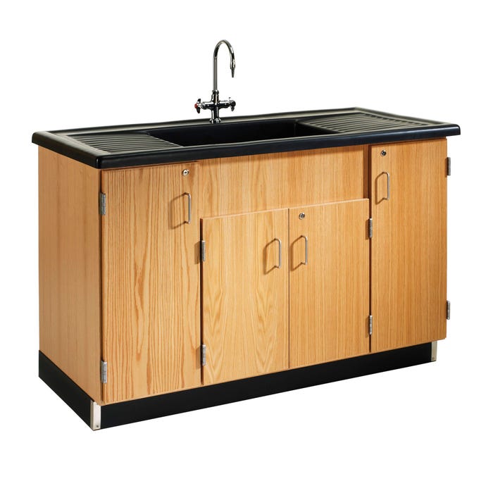 Diversified Woodcrafts Clean-Up Sink, 55-1/2 x 28 x 36-1/2 Inches, Epoxy Resin, Hardwood, Polyolefin, Oak Veneer