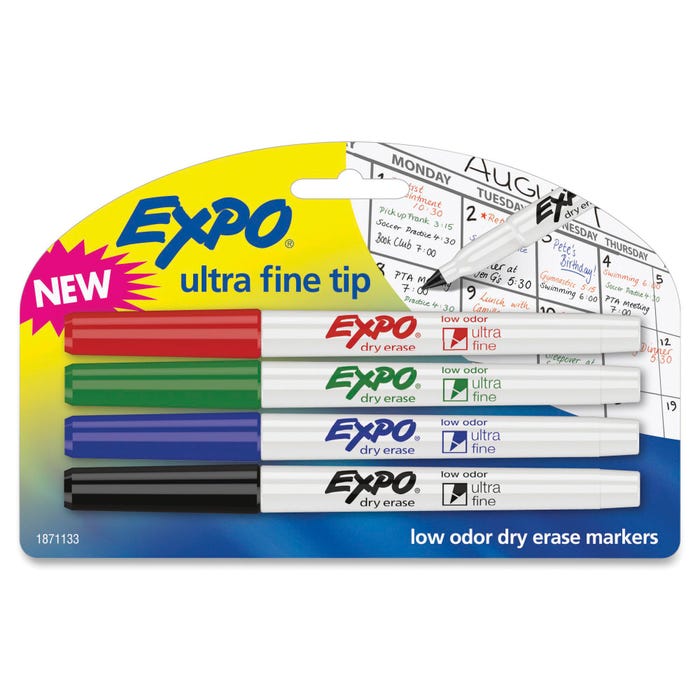 EXPO Low Odor Dry Erase Markers, Ultra Fine Tip, Assorted Colors, Set of 4