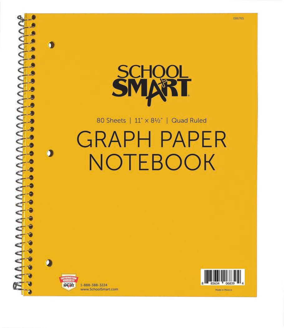 School Smart Quad Ruled Notebook, 8-1/2 x 11 Inches, 80 Sheets 086765