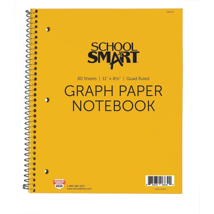 School Smart Quad Ruled Notebook, 8-1/2 x 11 Inches, 80 Sheets