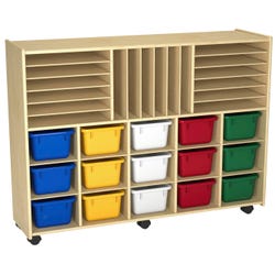 Childcraft Mobile Store-and-Stack Storage Unit, Locking Casters, 15 Primary Color Trays, 47-3/4 x 14-1/4 x 36 Inches 2128477
