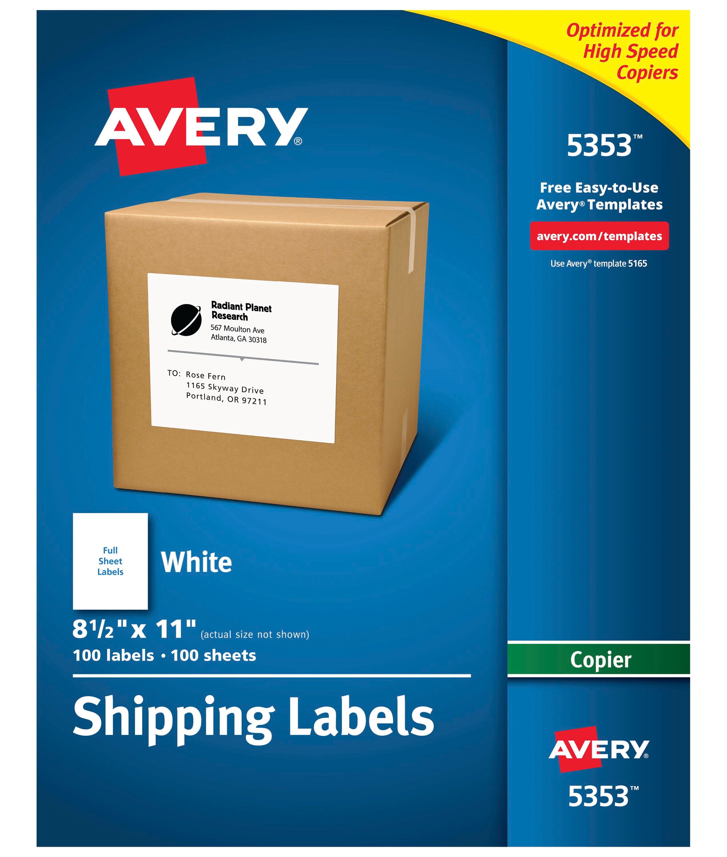 Avery Copier Full Sheet Labels, 8-1/2 x 11 Inches, Pack of 100 1054609