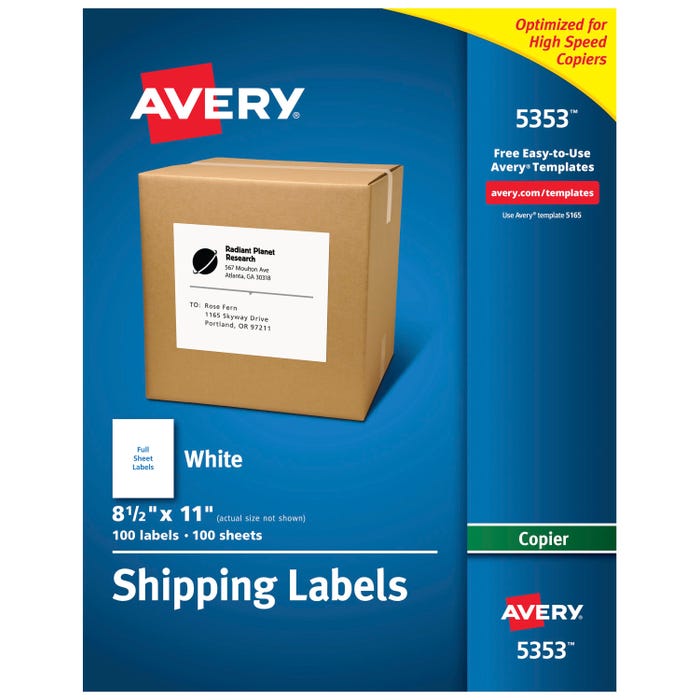 Avery Copier Full Sheet Labels, 8-1/2 x 11 Inches, Pack of 100
