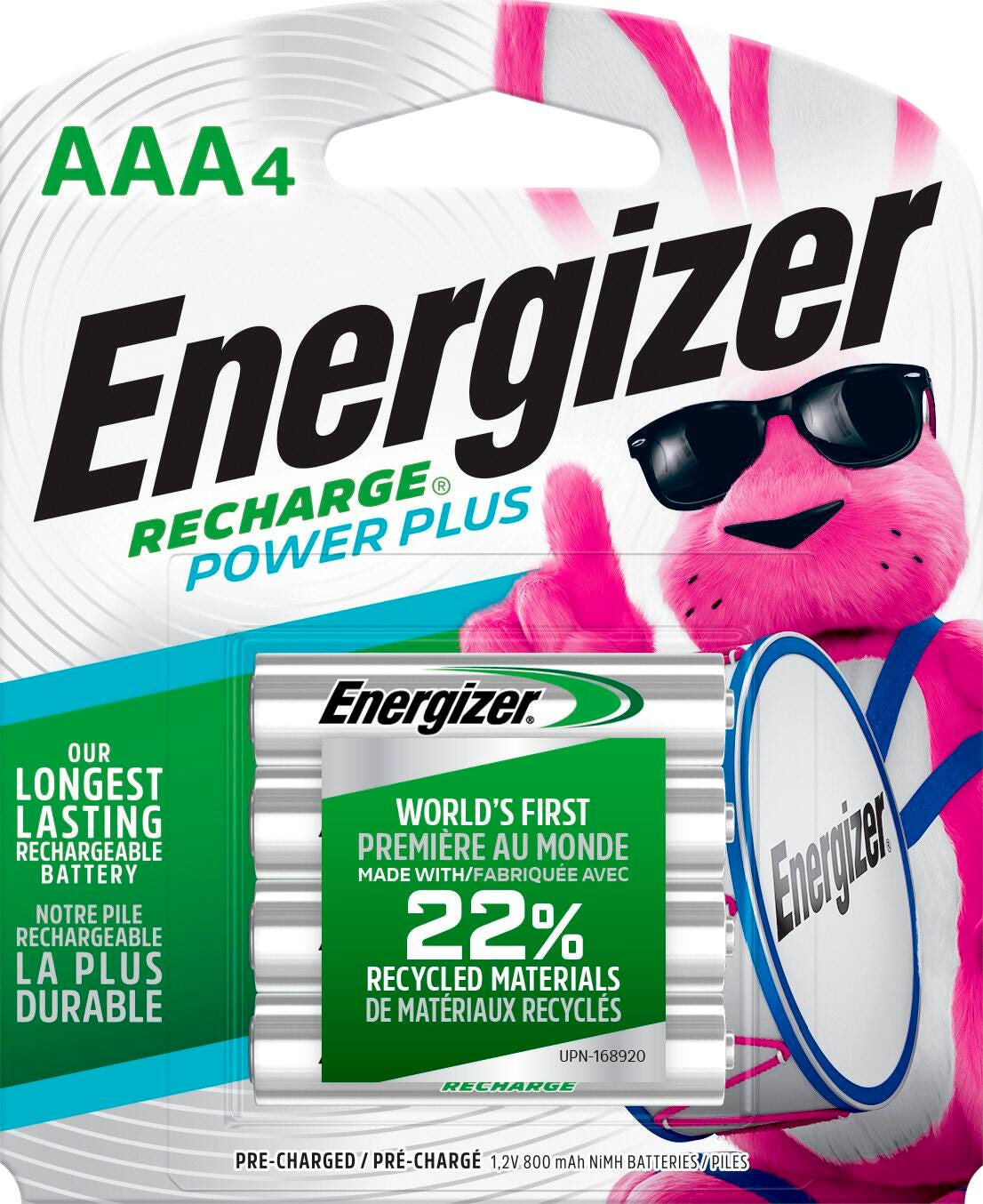 Energizer Recharge Power Plus Rechargeable Batteries, AAA, Pack of 4 090255