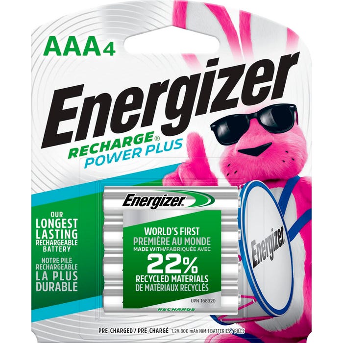 Energizer Recharge Power Plus Rechargeable AAA Batteries, Pack of 4