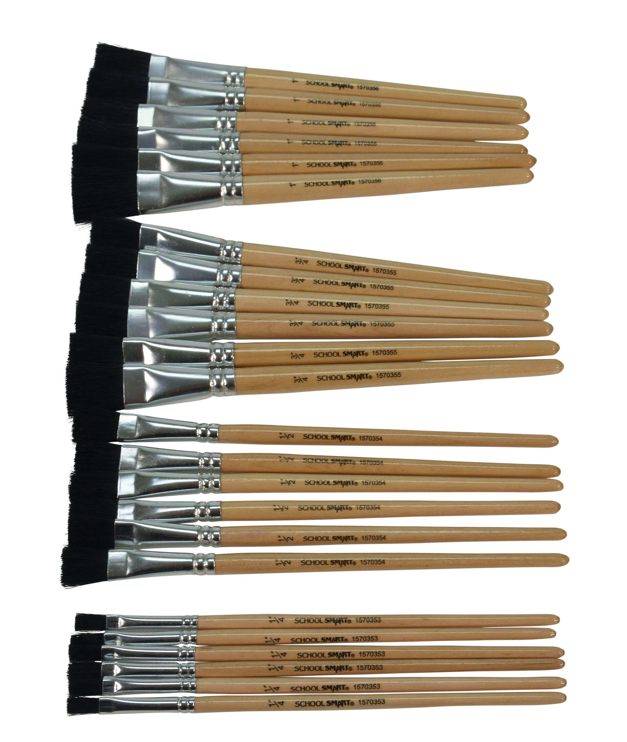 Image for School Smart Black Bristle Paint Brushes, Short Handle, Assorted Sizes, Set of 24 from School Specialty