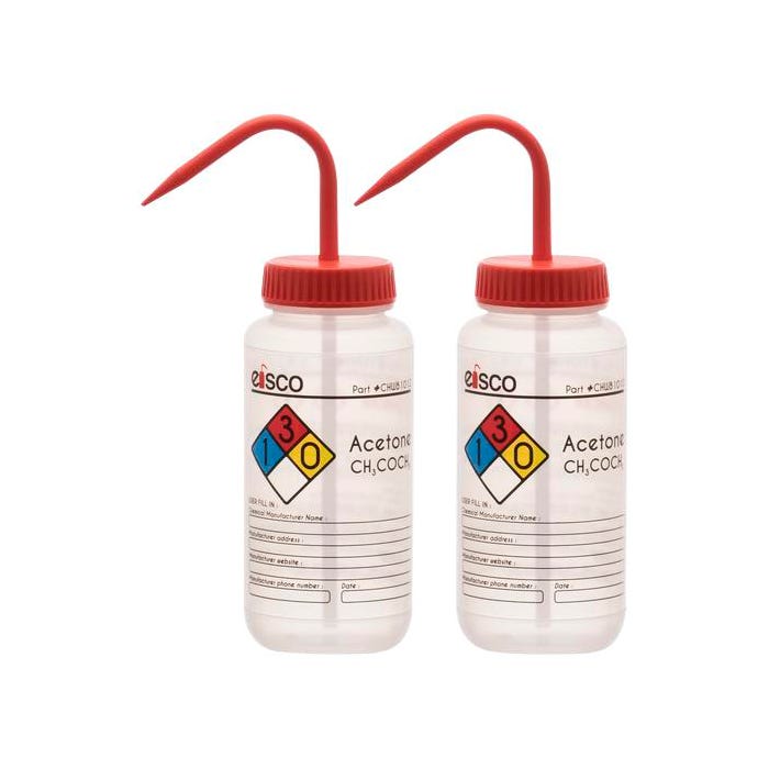Eisco Labs Acetone Wash Bottle, 500 mL, Wide Mouth, LDPE (4 color), Pack of 2