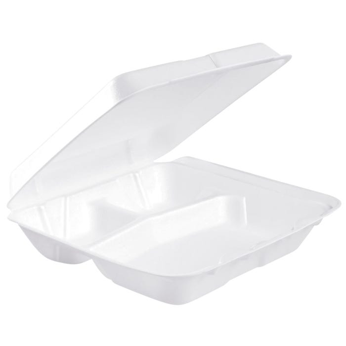 Dart Insulated Food Service Container, 3 Compartments, Polystyrene, Pack of 200