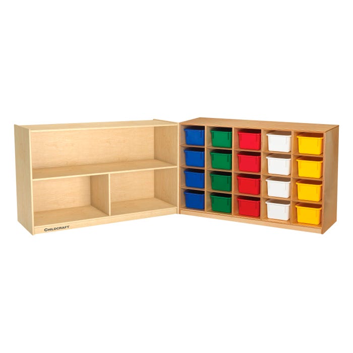Childcraft Mobile Hide-Away Cabinet, 20 Assorted Color Trays, 47-3/4 x 28-1/2 x 30 Inches