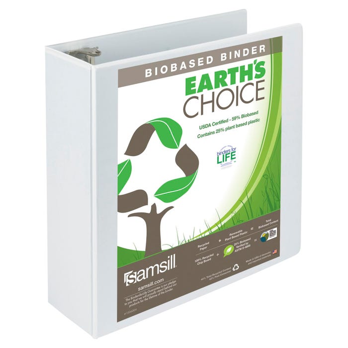 Samsill Earth's Choice Eco-Friendly View Binder, 4 Inch D-Ring, White