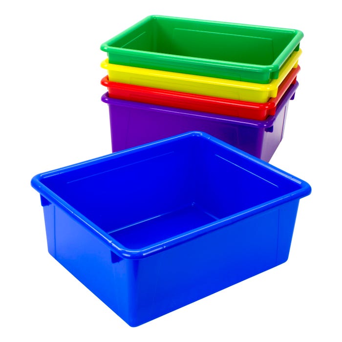 School Smart Deep Storage Bin, 10-3/4 x 13-3/8 x 5-1/4 Inches, Assorted Colors, Pack of 5
