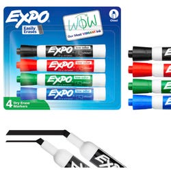 EXPO Dry Erase Markers, Chisel Tip, Assorted Primary Colors, Set of 4