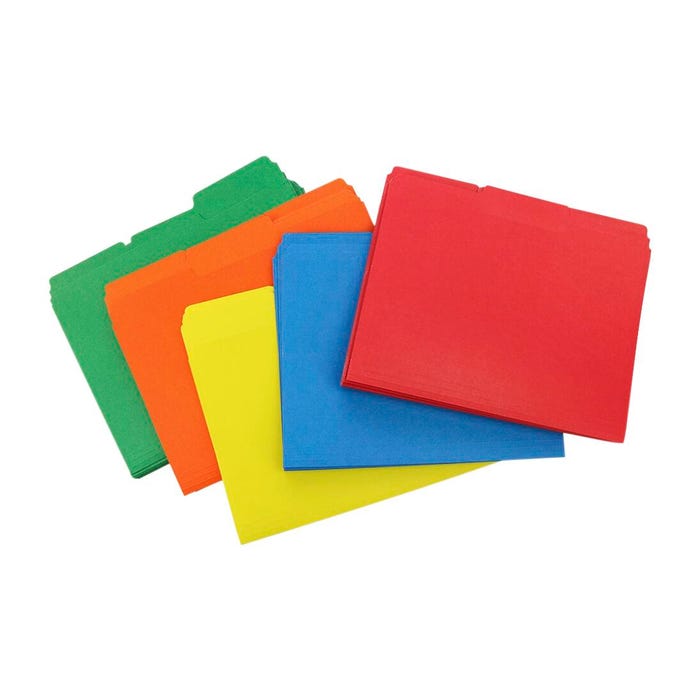 School Smart Reinforced File Folders, Letter Size, 1/3 Cut Tabs, Assorted Colors, Pack of 100
