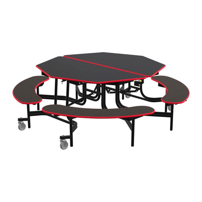 Classroom Select Mobile Table with Benches, Octagon, 60 Inches, LockEdge