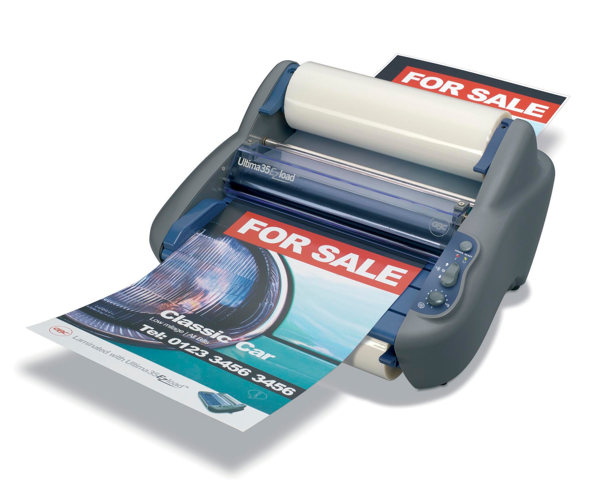 GBC Ultima 35 EZ Load Thermal Laminator, 12 Inch Throat, 10 mil Pouch, Blue/Gray, Item Number 678256