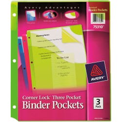 Avery Corner Lock Three-Pocket Binder Pockets, Assorted Colors, Pack of 3, Item 2021500