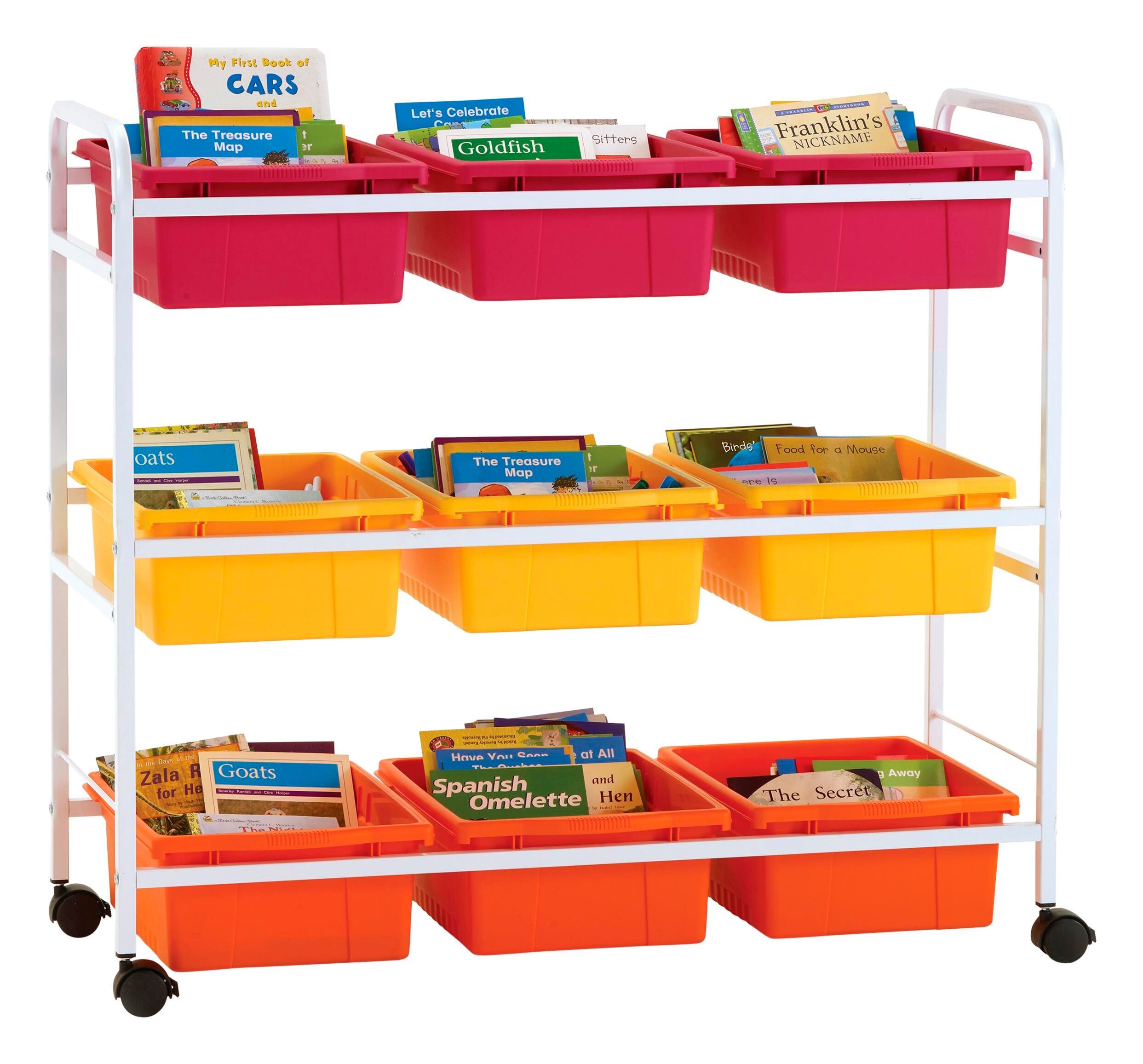Copernicus Book Browser Cart with Vibrant Warm Tubs, 40-1/2 x 15-3/4 x 36-1/2 Inches, Item Number 2103017