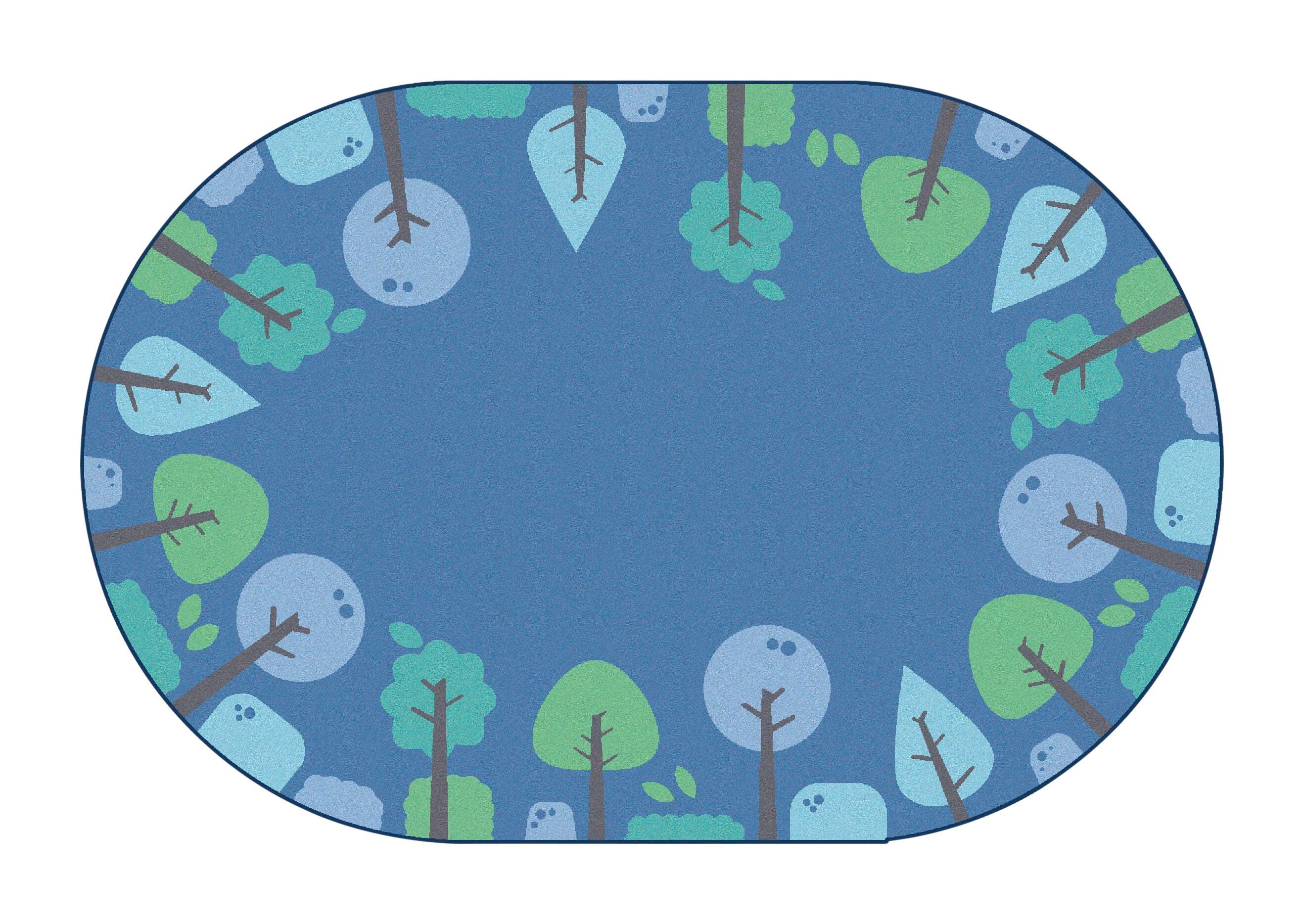 Carpets for Kids KIDSoft Tranquil Trees Carpet, 7 Feet 6 Inches x 12 Feet, Oval, Blue, Item Number 2102595