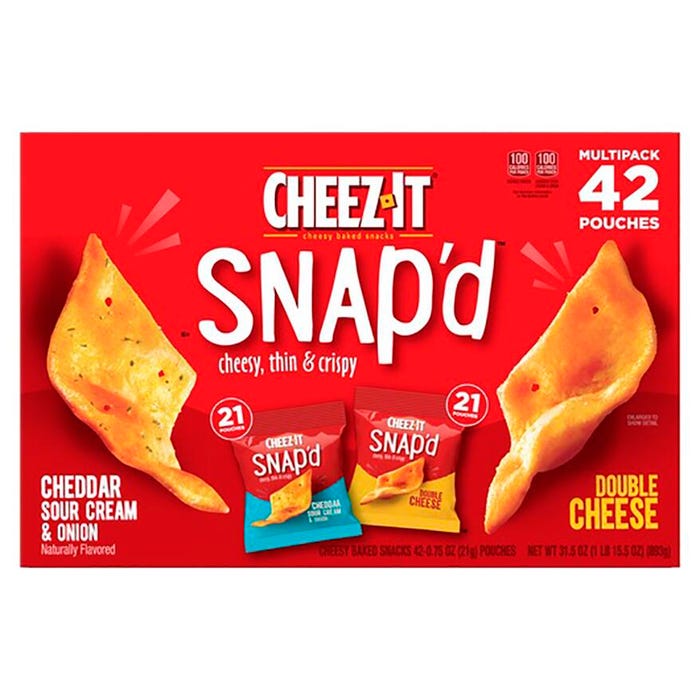 Cheez-It Snap'd Baked Cheese Variety Pack, Assorted, 1.97 lb, Carton of 42